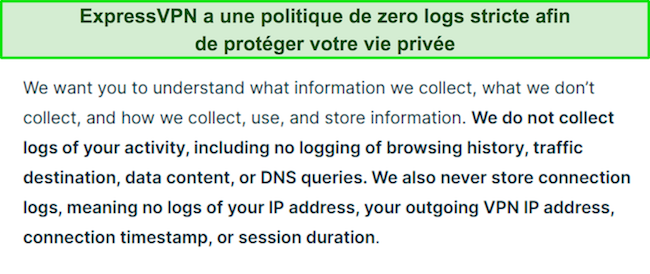 Capture d'écran de la politique de confidentialité d'ExpressVPN.