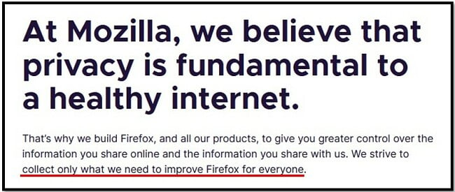 Firefox personvernerklæring