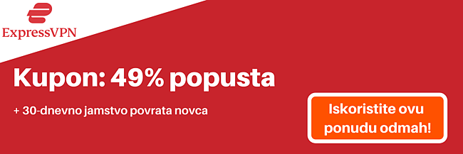 ExpressVPN kupon za 49% popusta i 3 mjeseca besplatno uz 30-dnevno jamstvo povrata novca