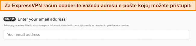 Slika stranice za prijavu na ExpressVPN koja prikazuje okvir za unos e-pošte.