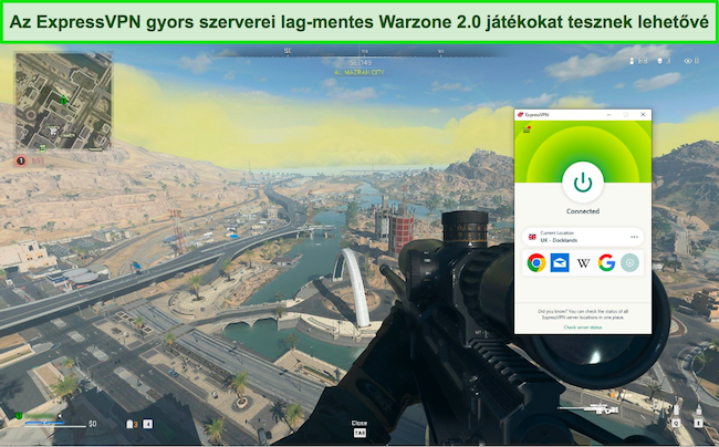 Képernyőkép arról, hogy az ExpressVPN egy brit szerverhez csatlakozik a Warzone 2.0 játék közben