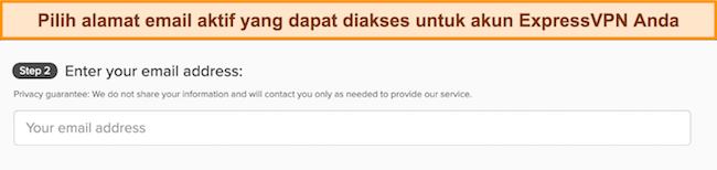 Gambar halaman pendaftaran ExpressVPN menampilkan kotak input email.