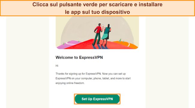 Immagine dell'e-mail di conferma da ExpressVPN, che richiede all'utente di fare clic sul pulsante di configurazione.