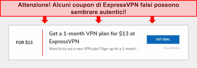 Screenshot del falso coupon ExpressVPN.