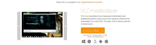 Pagina di download ufficiale di VLC