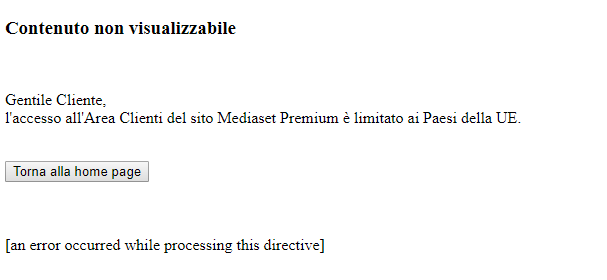 Mediaset Premium channel shows error message