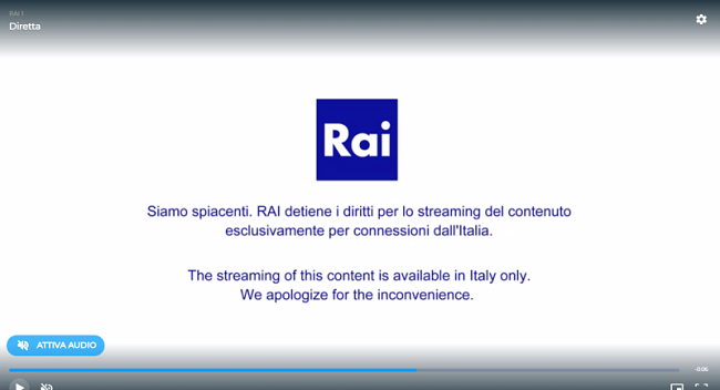 la Rai channel shows error message