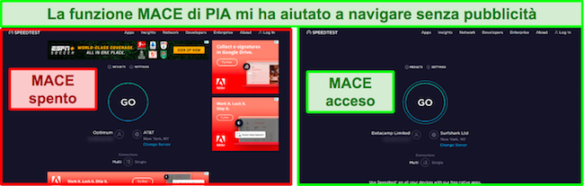 Screenshot degli annunci rimossi su una pagina Web dopo l'attivazione di MACE.