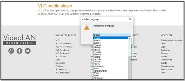 Опции за език на VLC