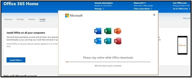 Assistente de Download e Instalação do Office 365