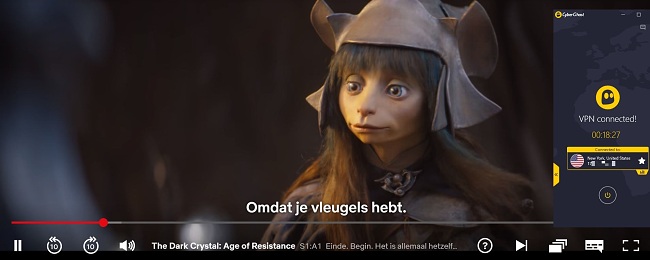 Screenshot van CyberGhost verbonden met Amerikaanse server met 