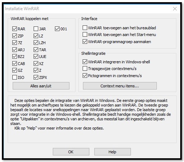 Kies door WinRAR ondersteunde bestandsindelingen