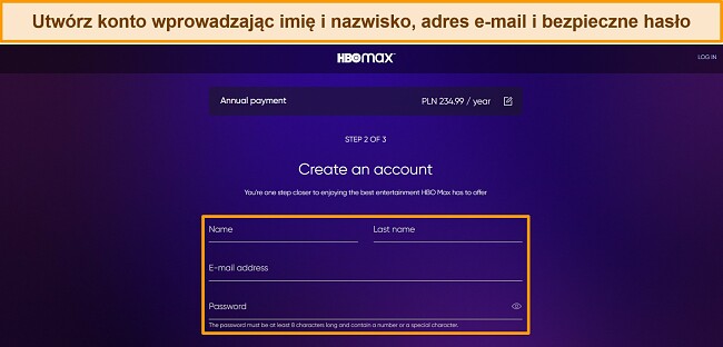 Zrzut ekranu przewodnika po kartach kredytowych HBO Max Poland