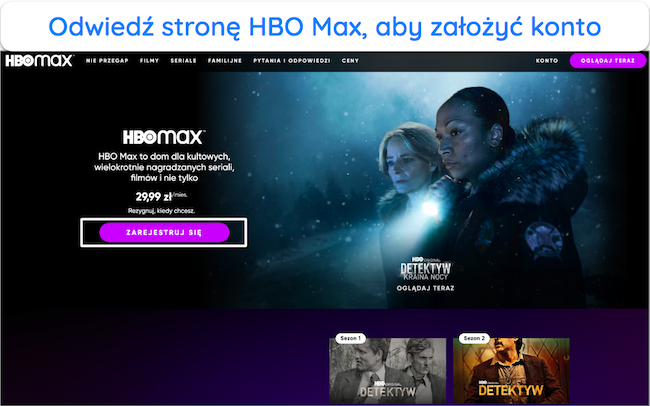 Zrzut ekranu strony głównej HBO Max