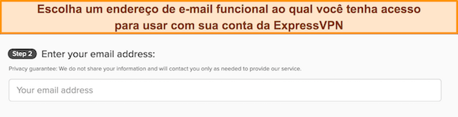 Imagem da página de inscrição da ExpressVPN mostrando a caixa de entrada de e-mail.