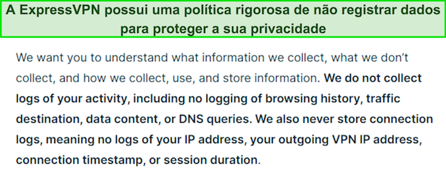 Captura de tela da política de privacidade da ExpressVPN.