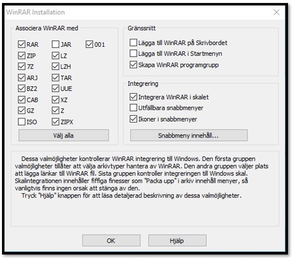 Välj WinRAR-filformat som stöds