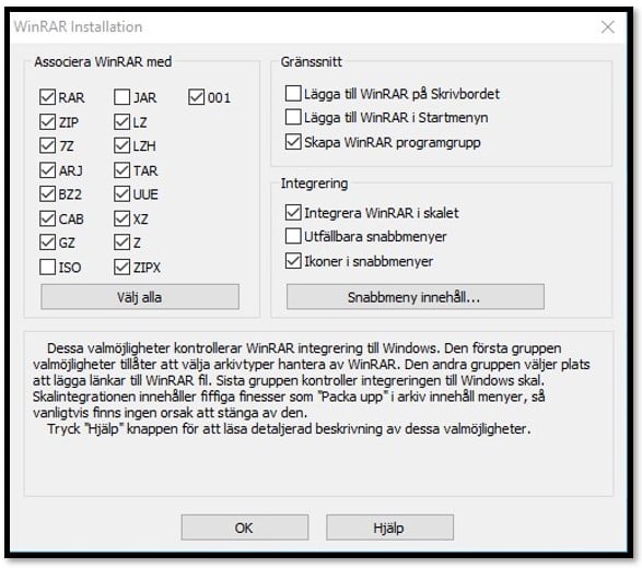 Välj WinRAR-filformat som stöds