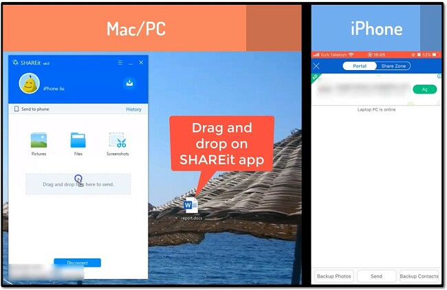 Shareit iphone - drag and drop