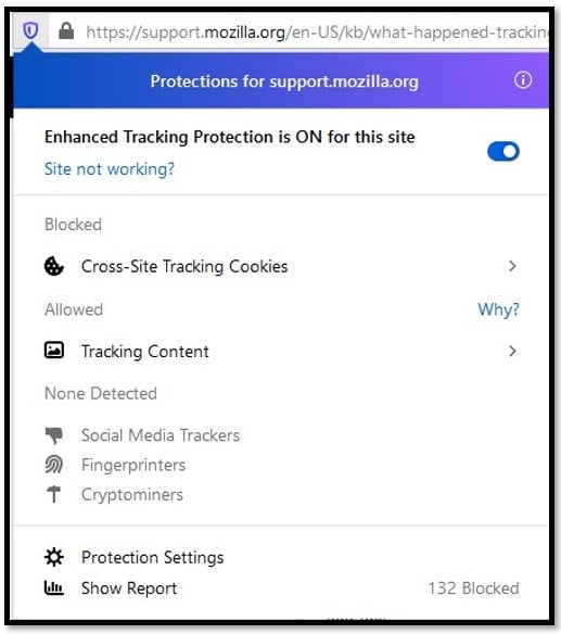 Protecție Firefox Tracking