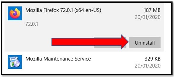 Dezinstalați Mozilla Firefox