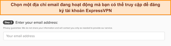 Hình ảnh trang đăng ký của ExpressVPN hiển thị hộp nhập email.
