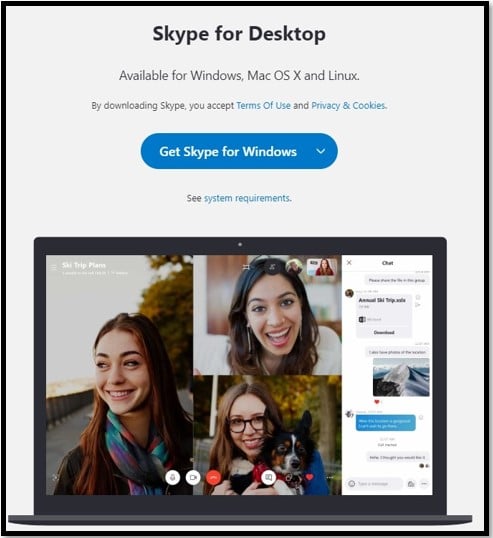 Skype for Desktop -sivu