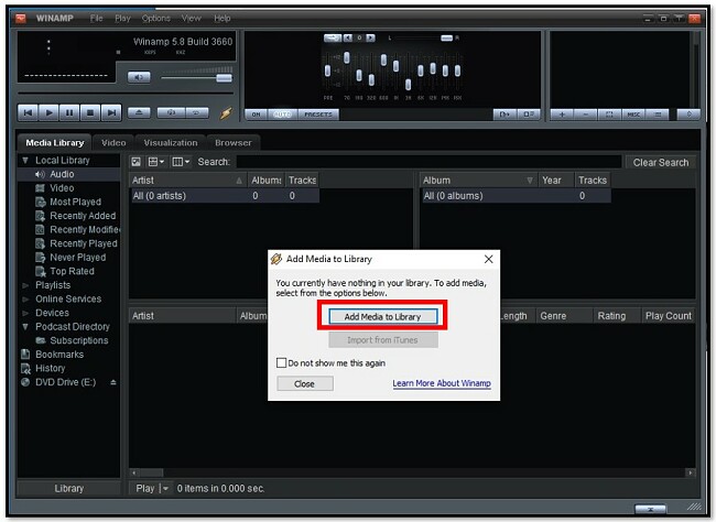 Winamp Add Media to Library 