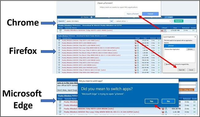 Chrome, Firefox 및 Edge 개방형 자석 링크