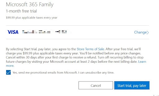 Confirmare plată încercare gratuită Microsoft 365