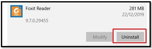 uninstall Foxit PDF Reader