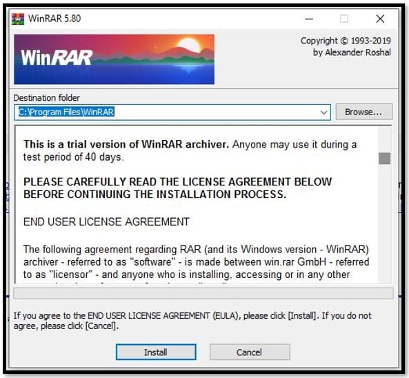 Съветник за инсталиране на WinRAR