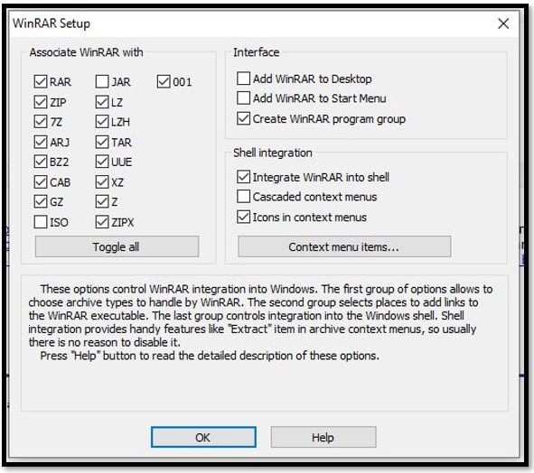 Choose winRAR Supported File Formats