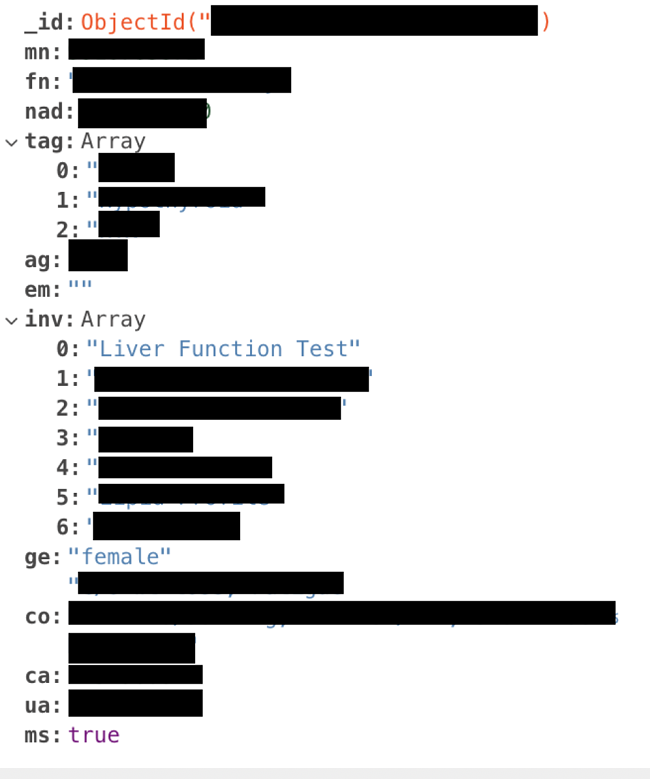 Screenshot of Aermed redacted leak data