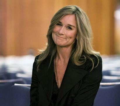 Screenshot of Angela Ahrendts sitting in a conference room.