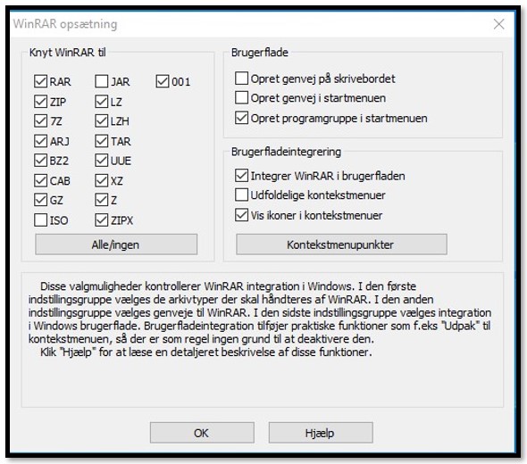 Vælg WinRAR understøttede filformater