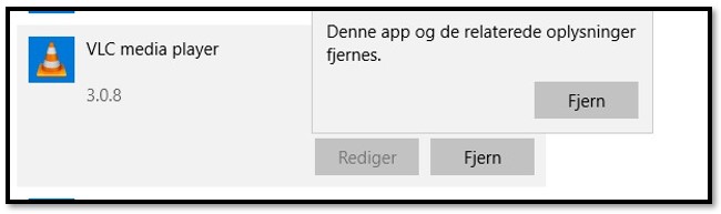 Afinstaller VLC Media Player fra Windows