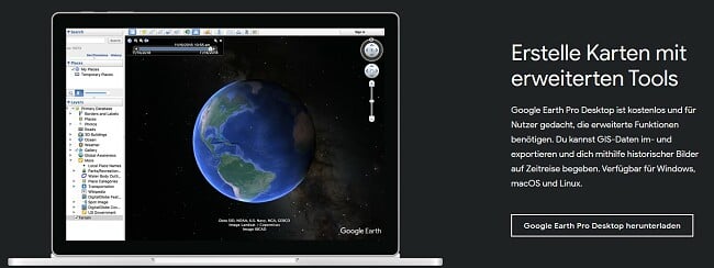 Offizielle Download-Seite von Google Earth Pro