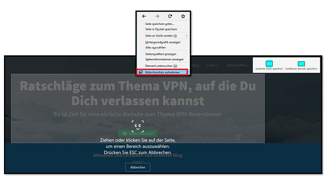 Das Screenshot-Tool von Firefox