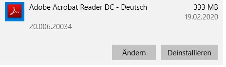 Deinstallieren Sie Adobe Acrobat Reader DC