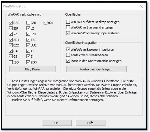 Wählen Sie WinRAR-unterstützte Dateiformate