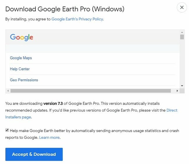 Download Google Earth Pro til desktop