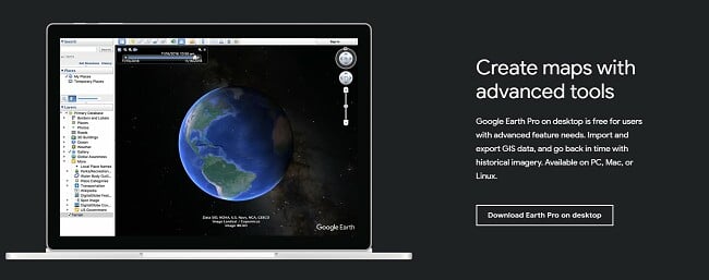 หน้าดาวน์โหลดอย่างเป็นทางการของ Google Earth Pro