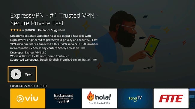 Screenshot of Amazon Fire TV Stick UI with ExpressVPN app downloaded