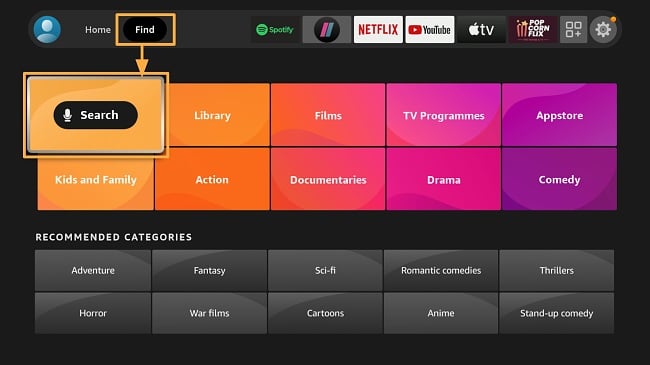 Screenshot of Amazon Fire TV Stick search function