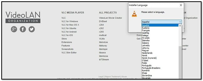 Opciones de lenguaje VLC