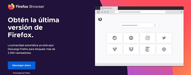 Página de descarga de Firefox