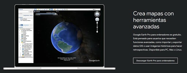 Página de descarga oficial de Google Earth Pro