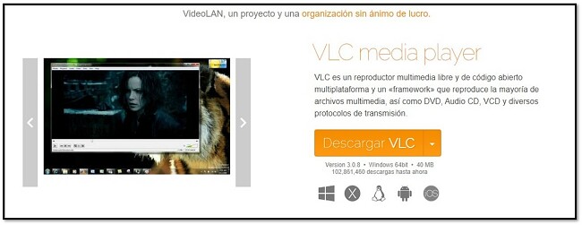 Página de descarga oficial de VLC