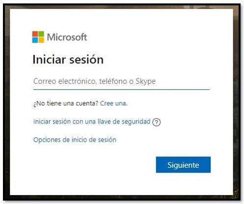 Página de inicio de sesión de Microsoft